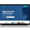 A laptop screen displaying a high-converting landing page with a clean design, a bold call-to-action button, and trust badges, emphasizing conversion-focused web design.