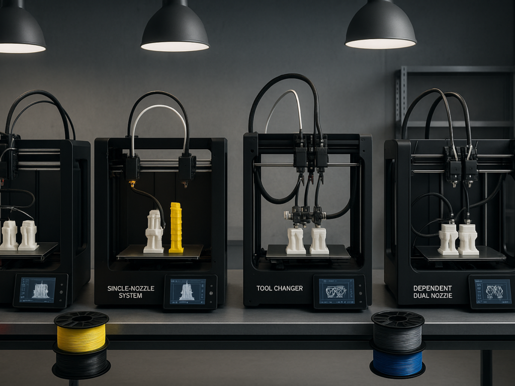 Different dual extruder 3D printer setups used by agencies.