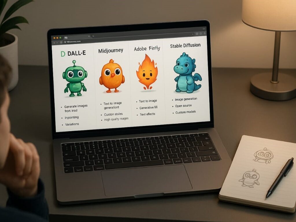 A person comparing different AI mascot generator platforms 