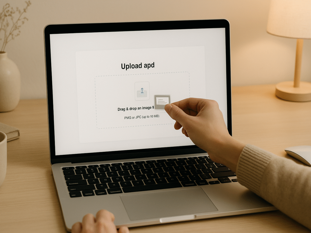  person uploading a screenshot to an online editor on laptop