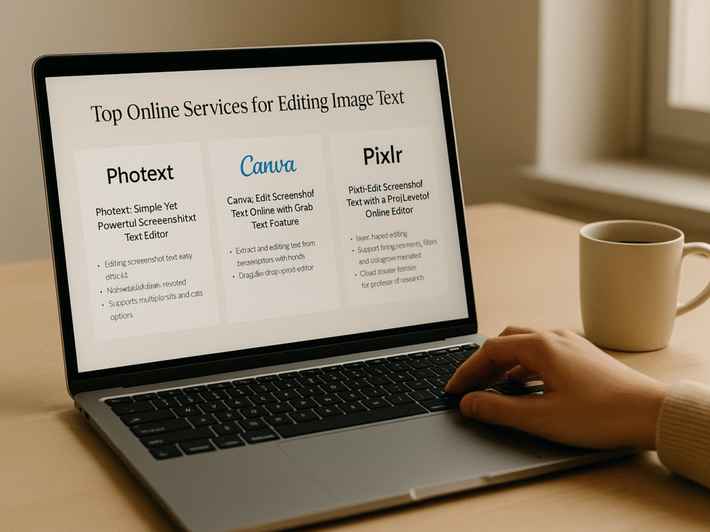 person comparing online screenshot editing tools on laptop