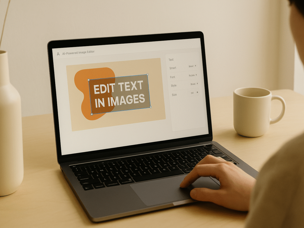 person using AI-powered image editor to modify text on screen