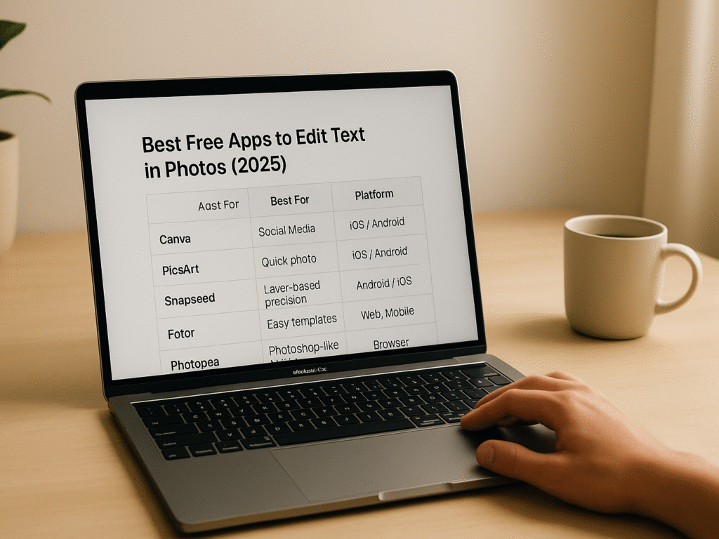 laptop screen showing comparison of best free apps to edit text in photos in 2025