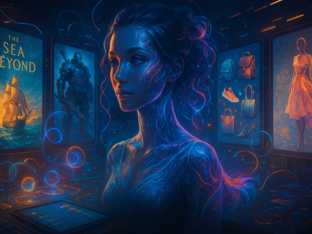 Futuristic AI-generated digital art collage with vibrant colors.