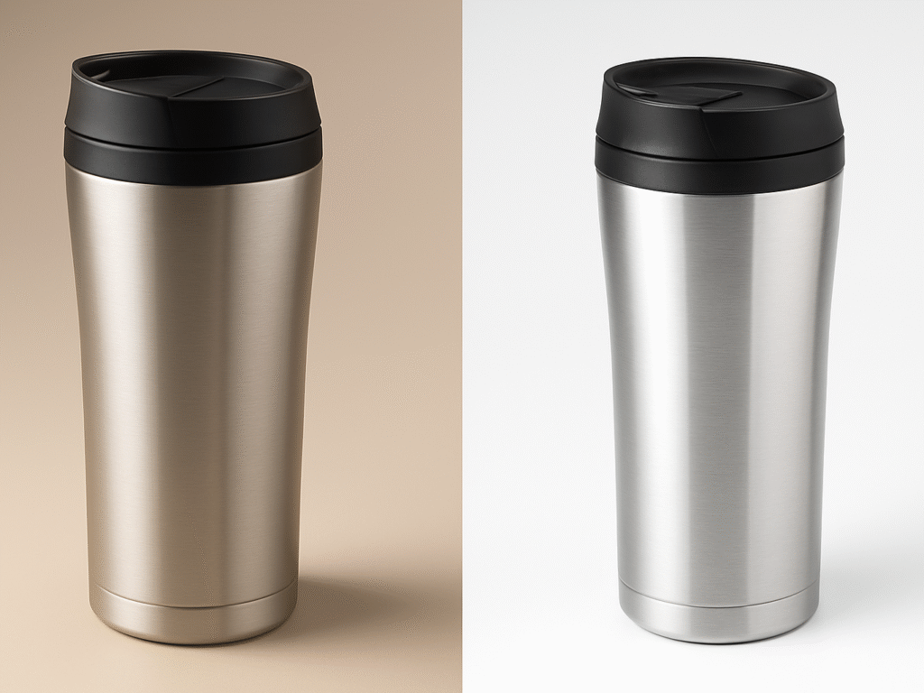 Side-by-side comparison of a product in 3D animation style and in high-quality product photography style.