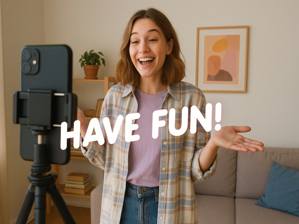 TikTok creator filming authentic UGC video on smartphone for brand promotion.