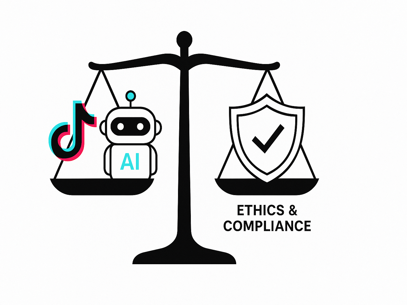 Balance scale showing TikTok AI and ethics symbol.