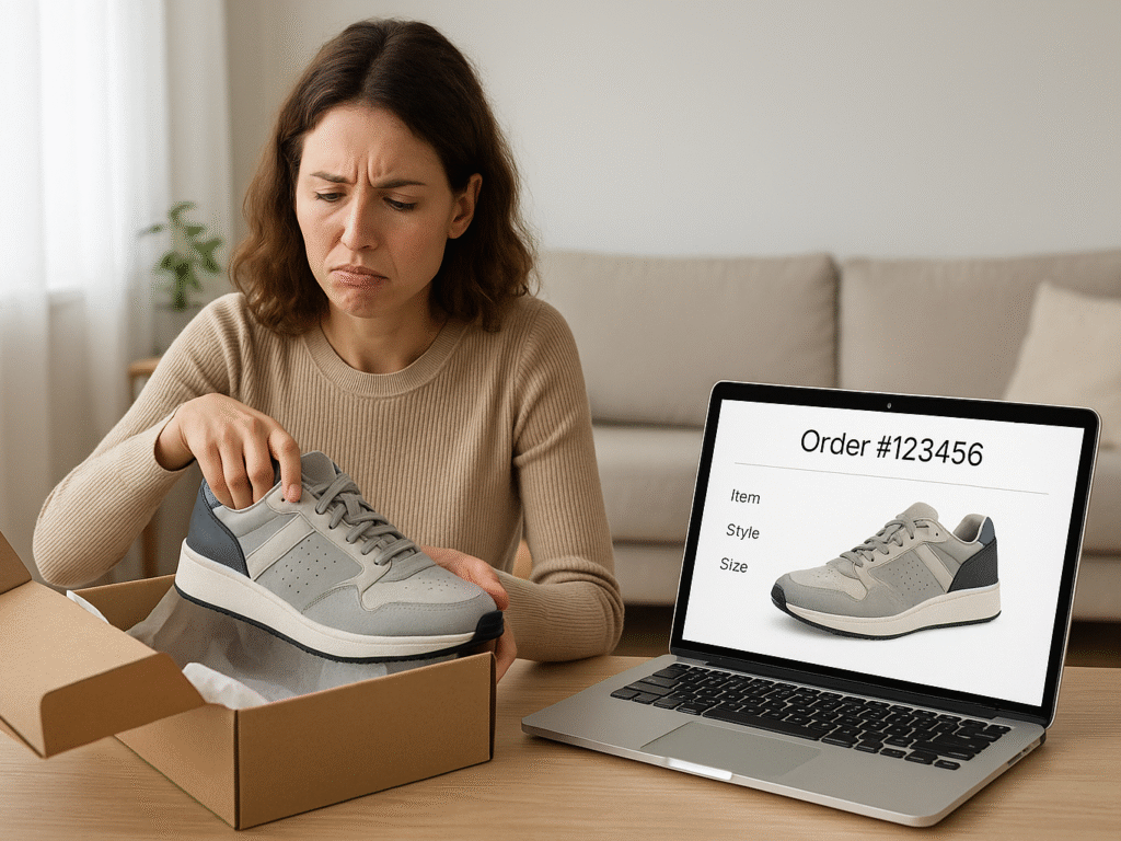 Customer unpacking an online order for return.