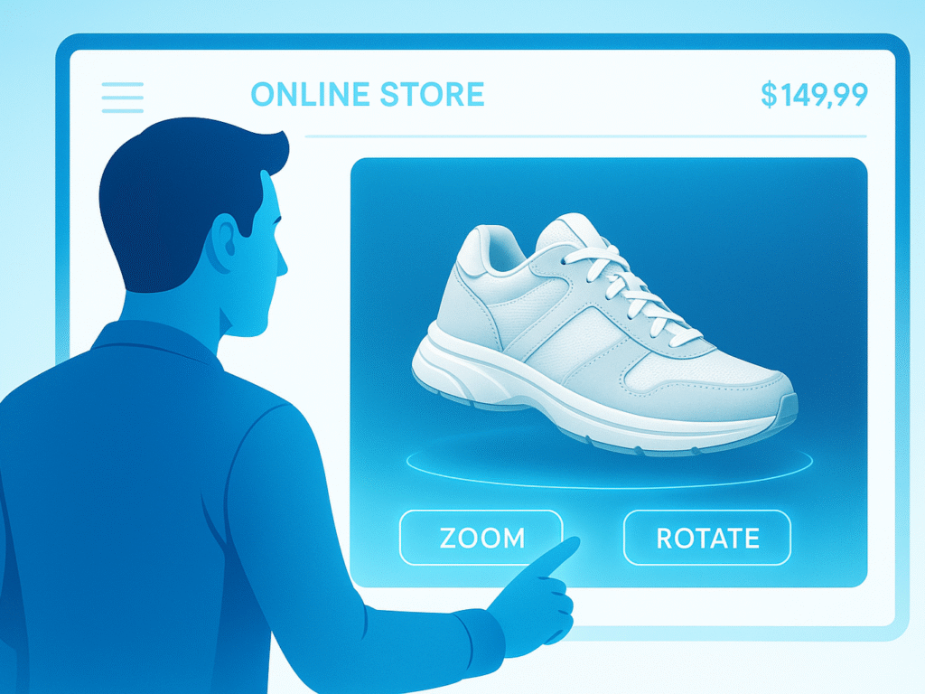 Shopper exploring a 3D product model on an online store.